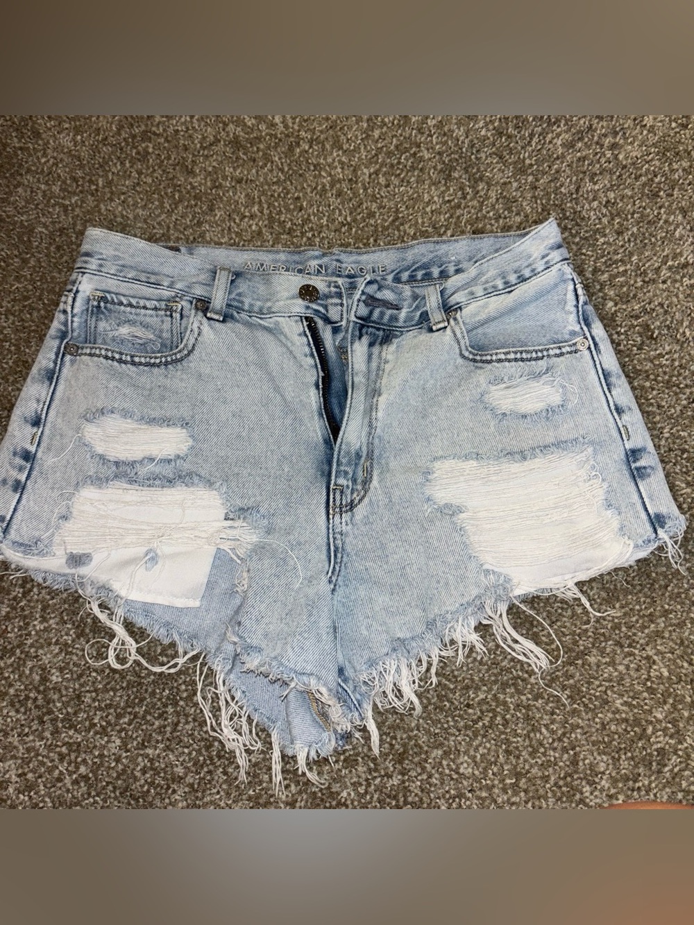 American Eagle Outfitters Light Blue Ripped High-Rise Denim Shorts
